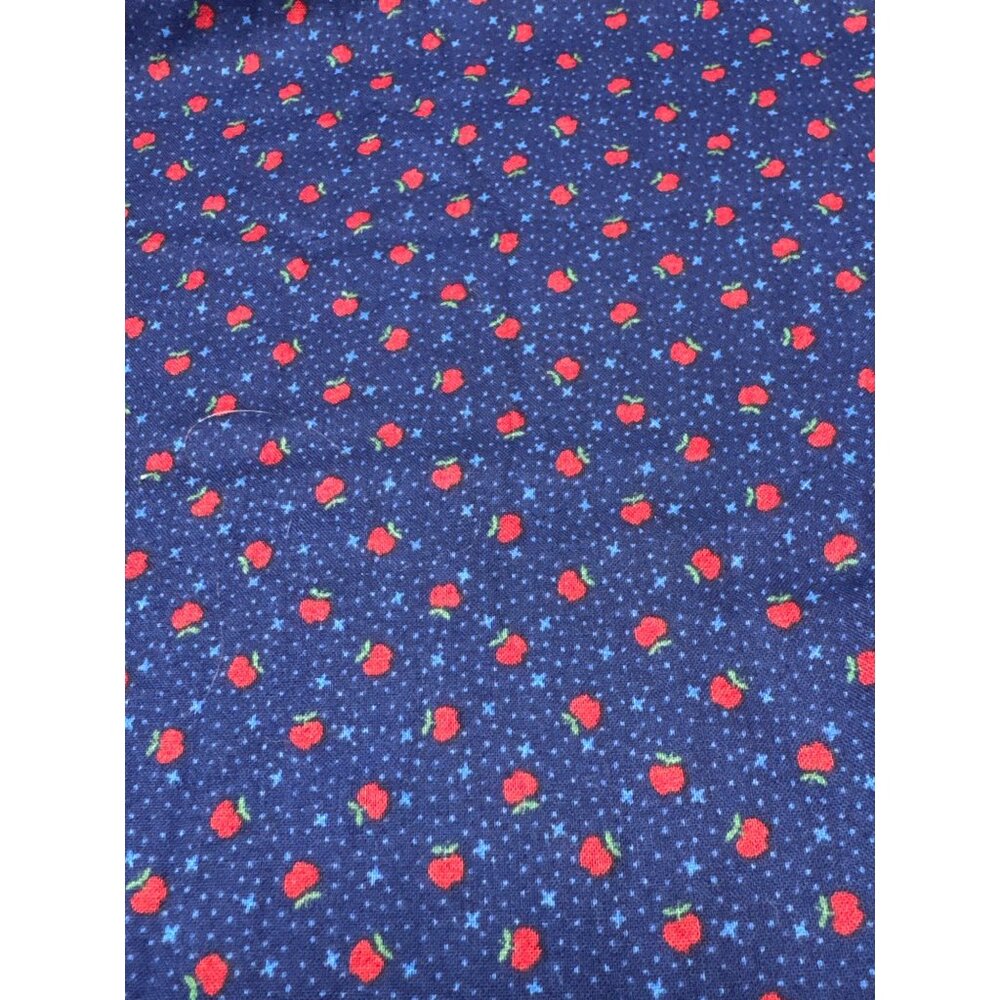 Vintage Blue Fabric with Red Cherry Print & Star Accents 14x32" Cotton Quilting